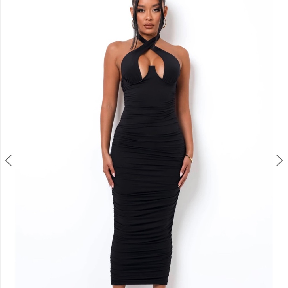 Myuotfitonline Black maxi dress twisted neckline